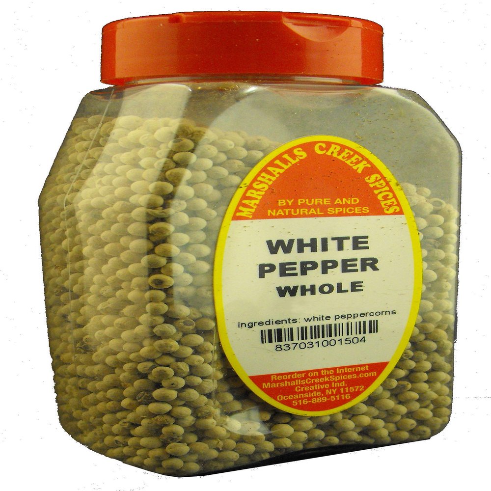 WHITE PEPPER WHOLE FRESHLY PACKED, 9 oz., spices, herbs, seasonings