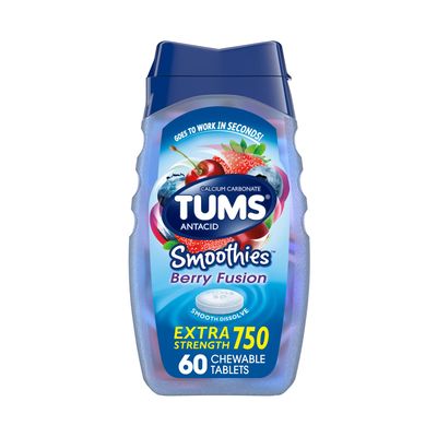 TUMS Smoothies Antacid Tablets, Heartburn Relief, Berry Fusion, 60 Count