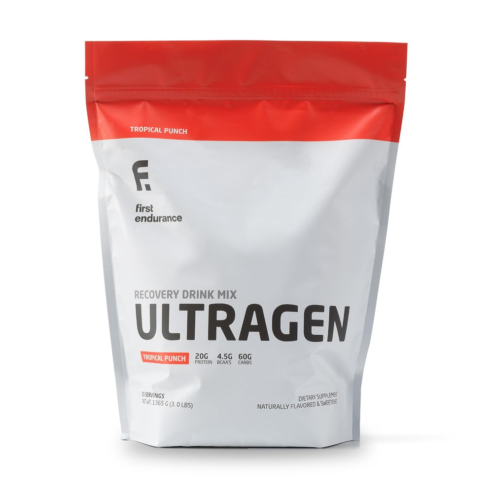 FIRST ENDURANCE Ultragen Workout Recovery Drink Powder, Protein Mix, Boosts Energy, Accelerates Recovery | Tropical Punch, 15 Servings
