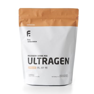 FIRST ENDURANCE Ultragen Workout Recovery Drink Powder, Protein Mix, Boosts Energy, Accelerates Recovery | Cappuccino, 15 Servings