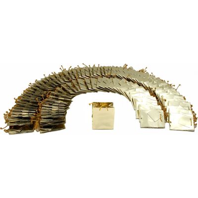 100 Glossy Gold Metallic Jewelry Retail Gift Bags 3.5"