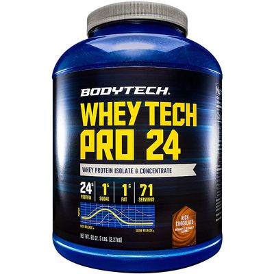 BODYTECH Whey Tech Pro 24 Protein Powder - 24g Protein per Serving - Supports Muscle Growth & Recovery - Rich Chocolate (5 lb, 71 Servings)