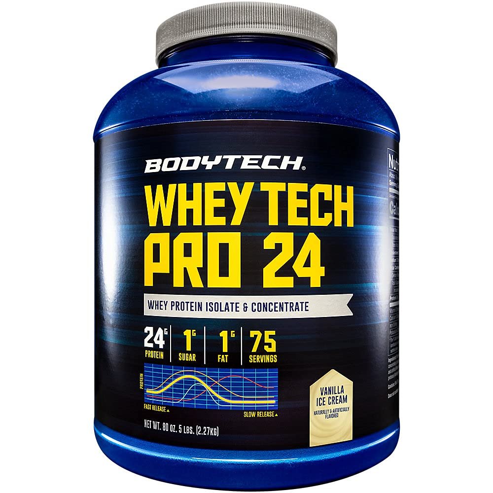BODYTECH Whey Tech Pro24 Powder Vanilla Ice Cream (5 lbs/ 75 Servings)