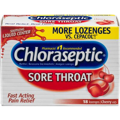 Chloraseptic Sore Throat Lozenges, Cherry Flavor, 18 Count