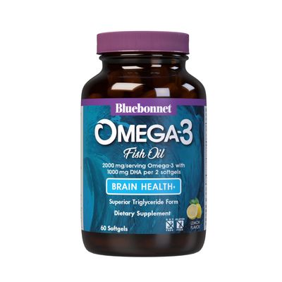 Bluebonnet Nutrition Omega-3 Brain Formula Natural Wild Caught Triglyceride Form DHA 860 mg EPA 120 mg - Highly Concentrated Cognitive Health & Wellness Support Supplement - Gluten-Free - 60 Softgels