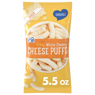 Barbara's Baked White Cheddar Cheese Puffs, White Cheddar Puffs Kids Snack, Gluten Free Snack, 5.5 OZ Bag