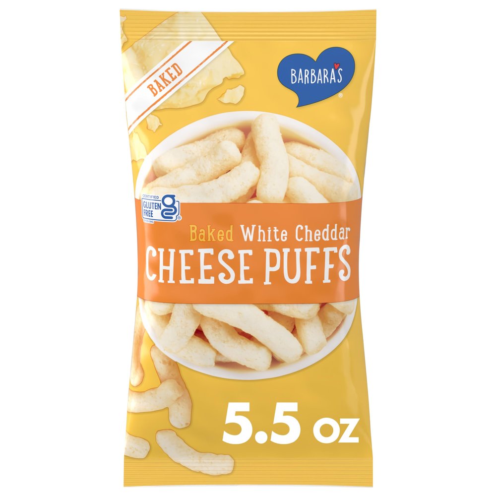Barbara's Baked White Cheddar Cheese Puffs, White Cheddar Puffs Kids Snack, Gluten Free Snack, 5.5 OZ Bag