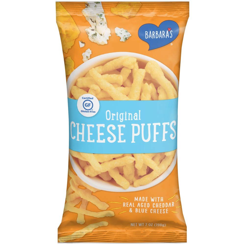 Barbara's Bakery Original Cheese Puffs, Cheddar Puff Kids Snack Made With Real Aged Cheddar and Blue Cheese, Gluten Free Snack, 7 OZ Bag