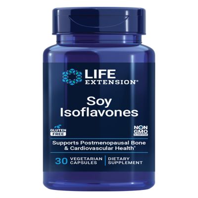 Life Extension Soy Isoflavones, Heart, Bone & Cellular Health Support for Post-menopausal Women, Gluten-Free, Non-GMO, Vegetarian, 30 Capsules