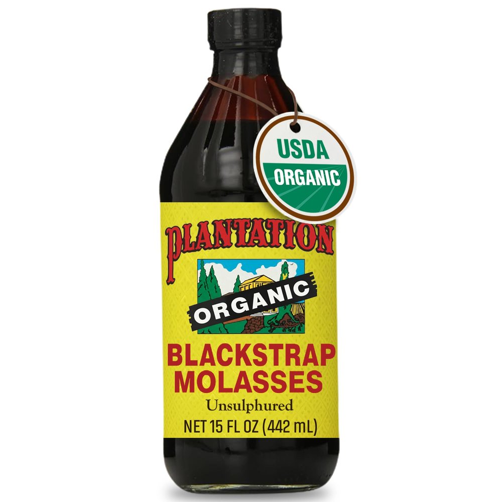 Plantation Organic Blackstrap Molasses 15 oz USDA Organic Unsulphured Blackstrap Molasses, Natural Sweetener for Baking, Cooking & Beverages