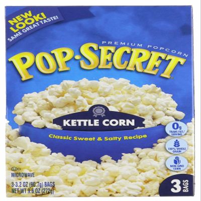 Pop Secret Popcorn, Kettle Corn, 3.2 Ounce Microwave Bags, 3 Count Box