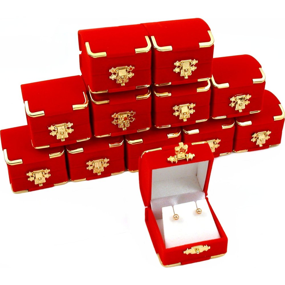 12 Red Velour Earring Gift Boxes Jewelry Case Display