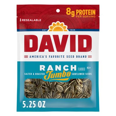 DAVID SEEDS Roasted and Salted Ranch Jumbo Sunflower Seeds, Keto Friendly, 5.25 oz, 12 Pack