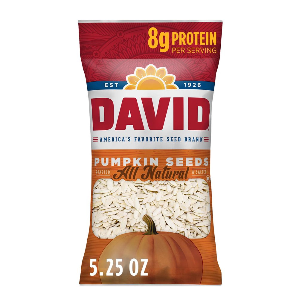 DAVID Roasted and Salted All Natural Pumpkin Seeds, 2.25oz.