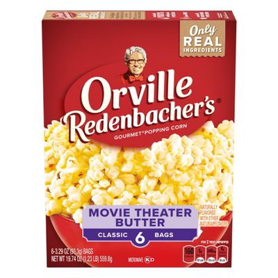 Orville Redenbachers Microwave Popcorn, Movie Theater Butter Flavor, 3g Fiber Per Serving, 3 oz., 6-Count