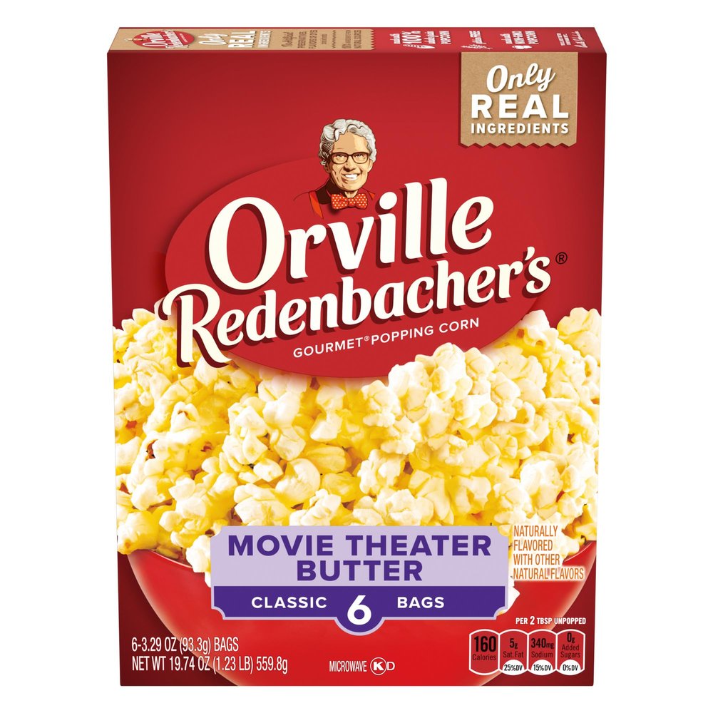 Orville Redenbachers Microwave Popcorn, Movie Theater Butter Flavor, 3g Fiber Per Serving, 3 oz., 6-Count