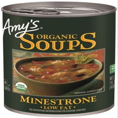 Amys Soup, Vegan Minestrone Soup, Low Fat, Made With Organic Vegetables, Beans and Pasta in Tomato Broth, Canned Soup, 14.1 Oz