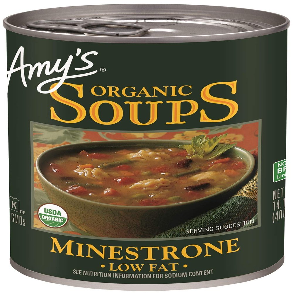Amys Soup, Vegan Minestrone Soup, Low Fat, Made With Organic Vegetables, Beans and Pasta in Tomato Broth, Canned Soup, 14.1 Oz
