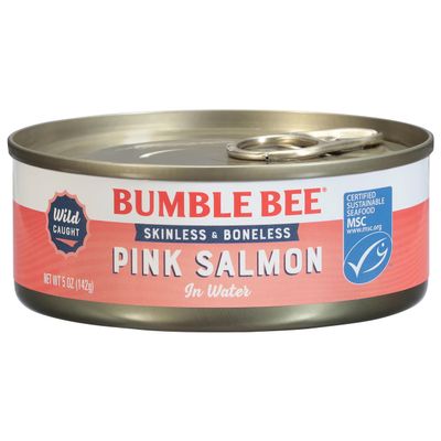 Bumble Bee Skinless & Boneless Canned Pink Salmon in Water, 5 oz Can - Premium Wild Caught Salmon - 20g Protein per Serving - Gluten Free, Kosher, MSC Certified