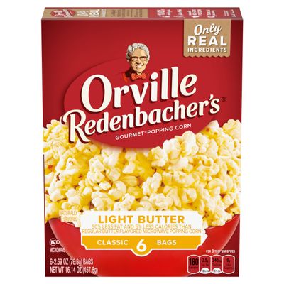 Orville Redenbachers Microwave Popcorn, Light Butter Flavor, 4g Fiber Per Serving, 2.7 oz., 6-Count