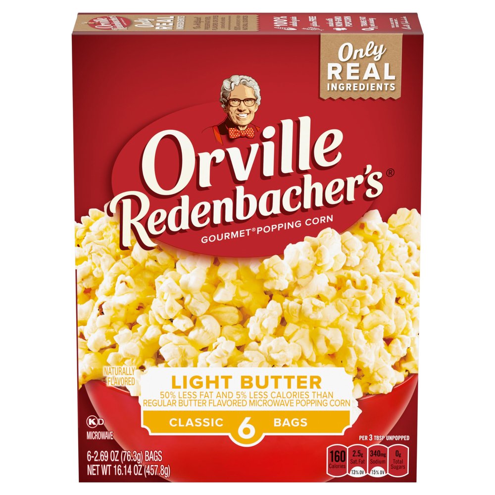 Orville Redenbachers Microwave Popcorn, Light Butter Flavor, 4g Fiber Per Serving, 2.7 oz., 6-Count