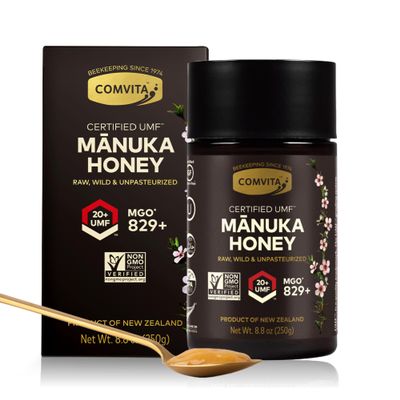 Comvita Manuka Honey UMF 20+ (MGO 829+) - Raw Manuka Honey New Zealand, Pure & Unpasteurized, Superfood for Immune Health, Use in Tea, Wild, Monofloral, Non-GMO - 250g (8.8 oz)