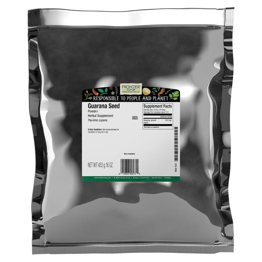 Frontier Co-op Guarana Powder, 1lb Bulk Bag - Pure Powder from Natural Guarana Seeds, Ideal for Energizing Beverages & Guarana Drinks, Kosher