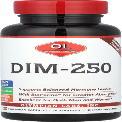 Olympian Labs DIM Supplement 250mg with BioPerine 30 Capsules Supports Healthy Estrogen Metabolism, Hormonal Balance & Overall Wellness for Men and Women