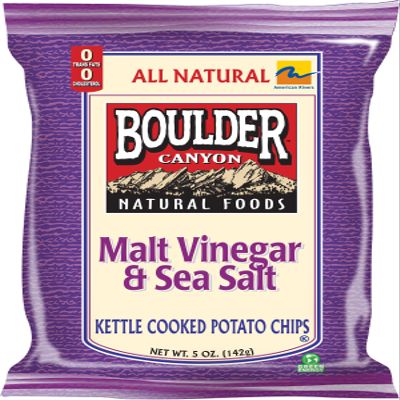 Boulder Canyon Kettle Chips, Malt Vinegar and Sea Salt, 5-Ounce Bags (Pack of 12)