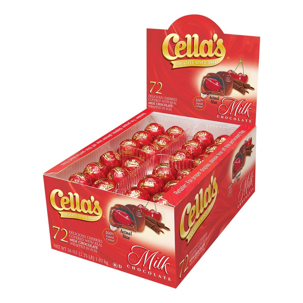 Cella's Milk Chocolate Covered Cherries  Premium Cherry Cordial Candies  Individually Wrapped with Display Box - Peanut Free, Gluten Free  72 Count, 2.25 Pounds (Pack of 1)