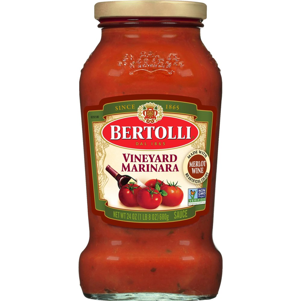 Bertolli Vineyard Marinara Sauce with Merlot Wine, Authentic Tuscan Style Pasta Sauce Made with Vine-Ripened Tomatoes, Herbs and Spices and Merlot, 24 OZ