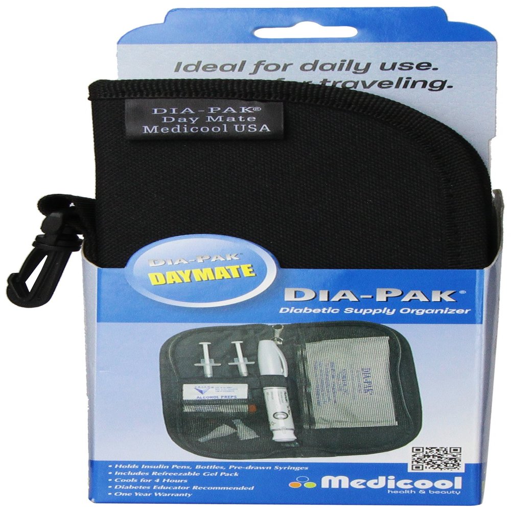 Medicool Dia-Pak Daymate Compact Diabetic Organizer Insulin Cooling Travel Case Water Resistant with Small Gel Pack | DP DAYM/BK