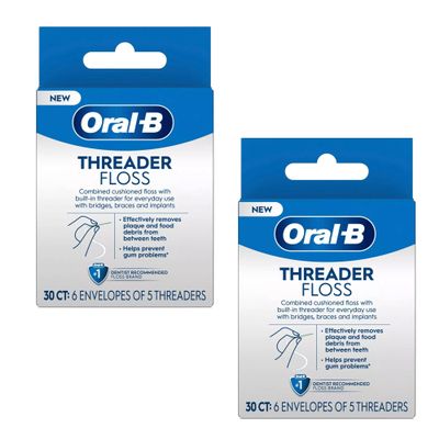Oral-B Threader Floss, 30-Count: 6 envelopes of 5 threaders (Value Pack of 2)