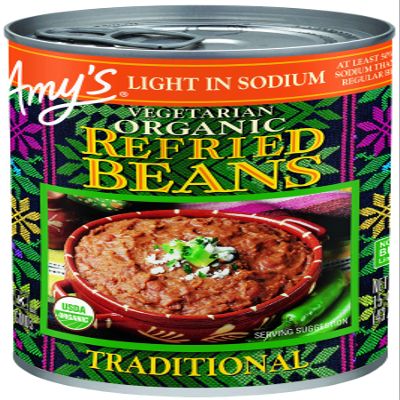 Amy's Organic Refried Beans Canned, Traditional Beans Light in Sodium, Vegan. Gluten Free and Vegetarian, 15.4 Oz