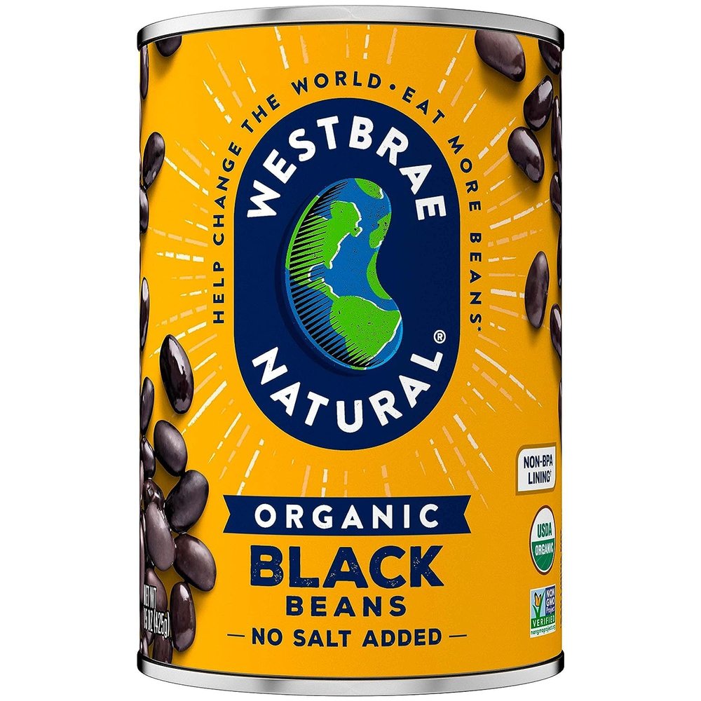 WESTBRAE 15 oz Natural Organic Black Beans, No Salt Added, Source of Plant Based Protein and Fiber, Low Fat, Gluten Free, (Pack of 12)