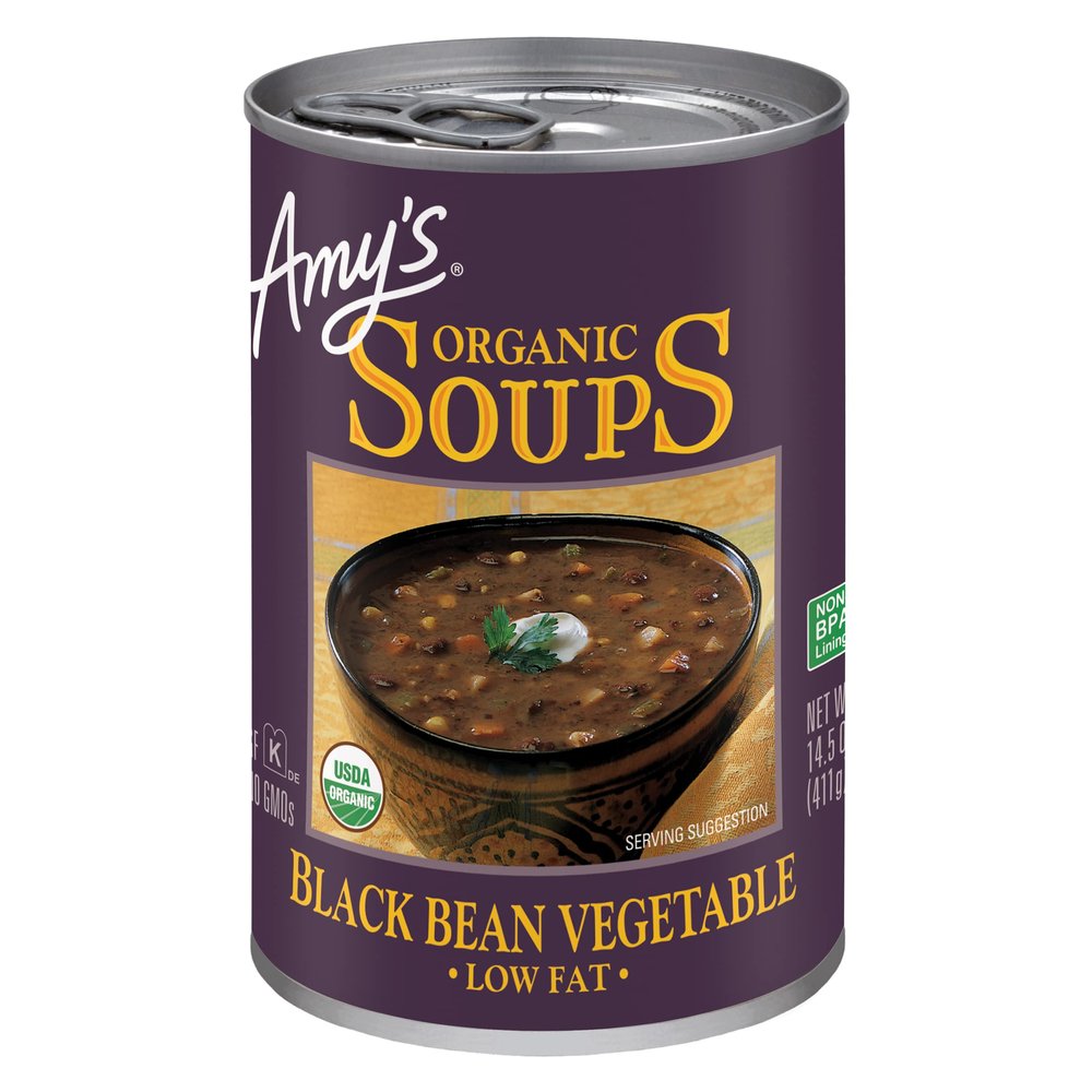 Amys Soup, Vegan Black Bean Vegetable Soup, Low Fat, Gluten Free, Made With Organic Vegetables, Canned Soup, 14.5 Oz