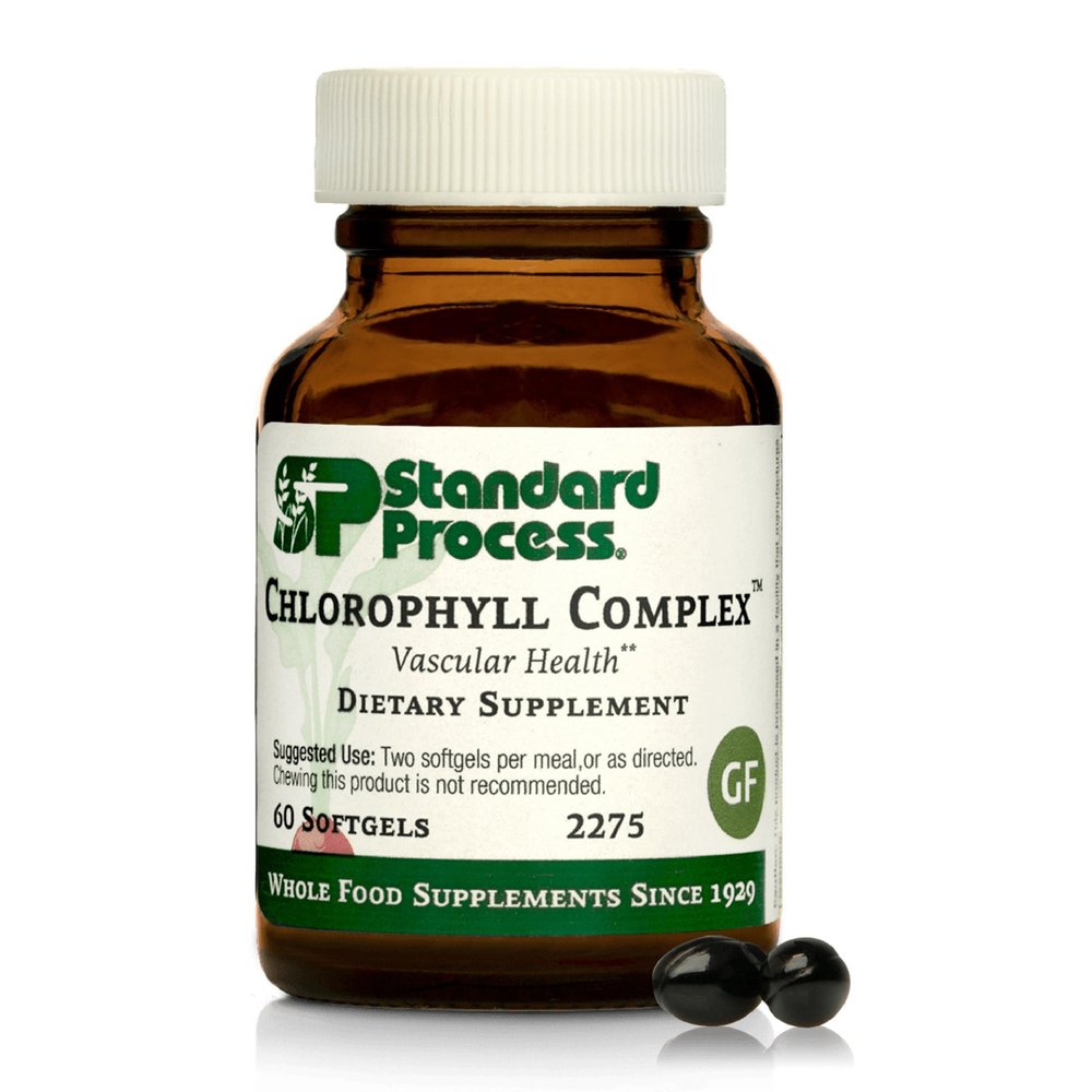 Standard Process Inc. Chlorophyll Complex - Immune Support, Antioxidant Activity, Skin Health and Hair Health Support with Vitamin A, Sunflower Lecithin, Buckwheat, Spanish Moss - 60 Softgels