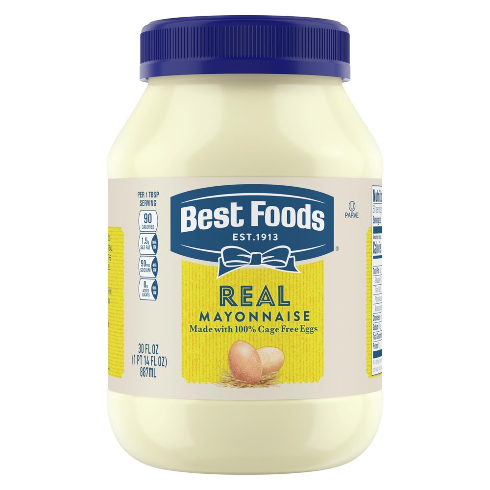 Best Foods Real Mayonnaise Mayo Jar For A Creamy Sandwich Spread or Condiment Gluten-Free, Made With 100% Cage-Free Eggs 30 oz