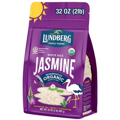 Lundberg Jasmine Rice, Regenerative Organic Certified  Non-Sticky, Aromatic Long-Grain White Rice, Responsibly Grown in California, 32 Oz