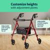 Medline Superlight Folding Aluminum Mobility Rollator Walker, Red, 250 lb. Weight Capacity, 6" Wheels, Adjustable Arms and Seat, Foldable Rolling Walker for Seniors view 3