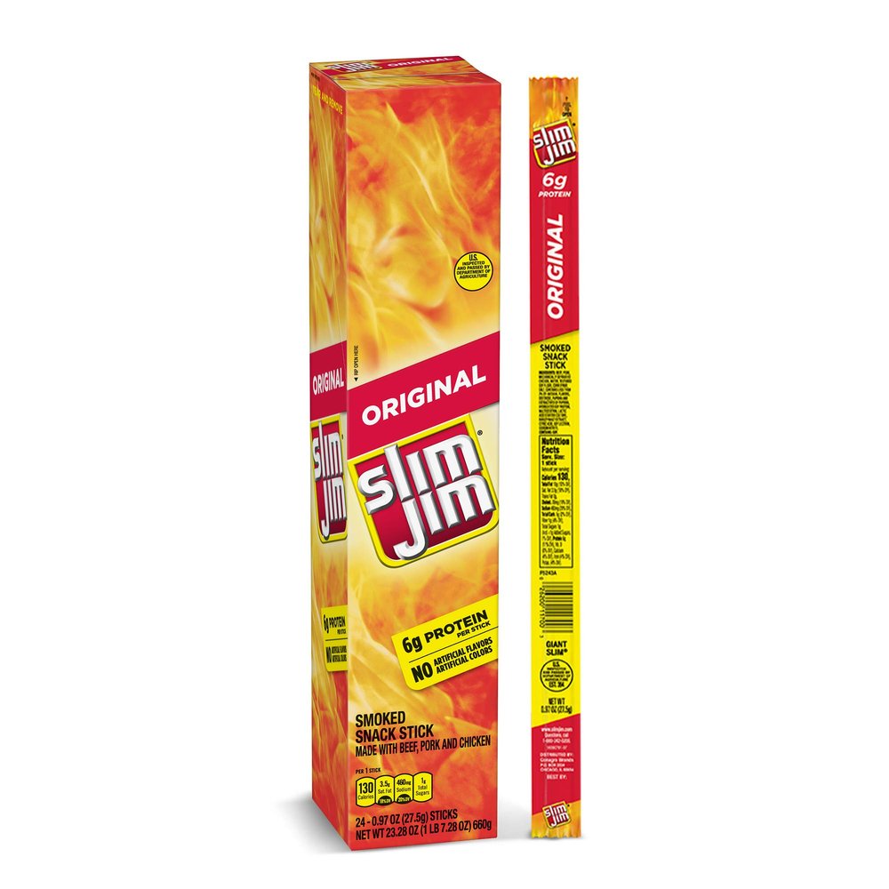 Slim Jim Giant Smoked Meat Sticks, Original Flavor, Keto Friendly, 0.97 oz. 24-Count