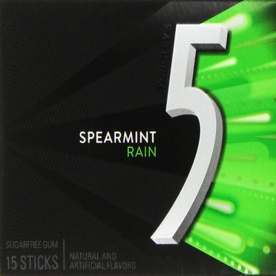Wrigley's 5 Rain Spearmint Gum (12 Packs of 15 Pieces)