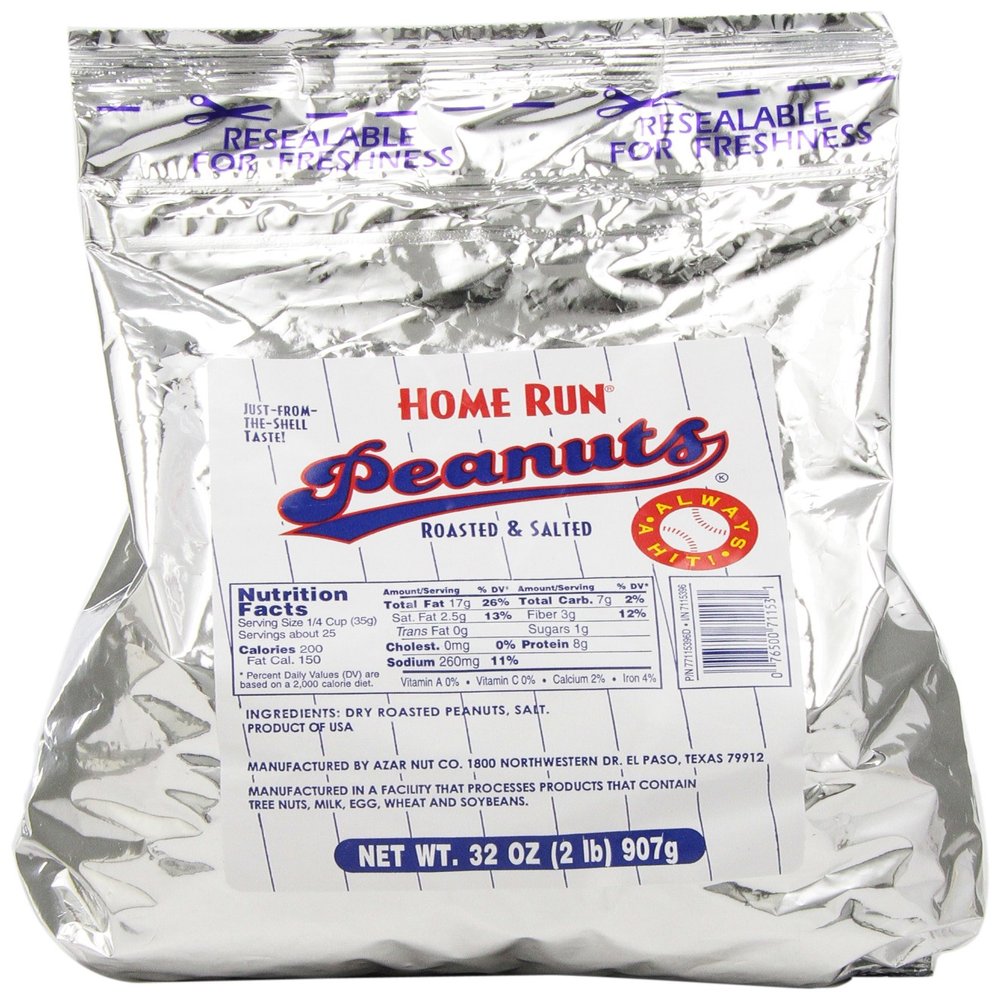 Azar Nut Company Peanuts, Blanched, Dry Roasted, Salted, 32-Ounce Resealable Bags (Pack of 3)