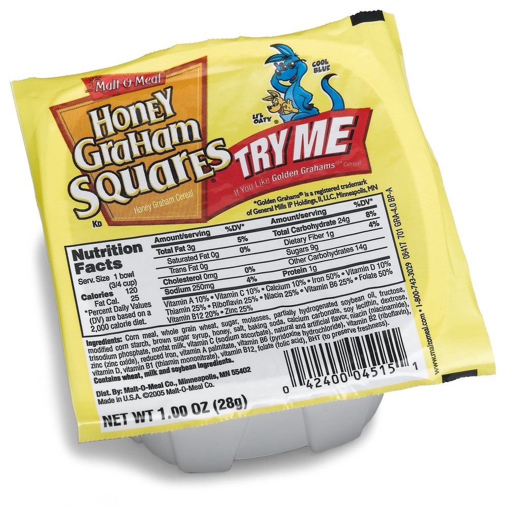 Malt-O-Meal Honey Graham Squares Cereal, 1 oz, 96 ct
