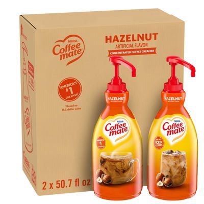 Nestle Coffee mate Coffee Creamer, Hazelnut, Concentrated Liquid Pump Bottle, Non Dairy, No Refrigeration, 50.7 fl oz (Pack of 2)