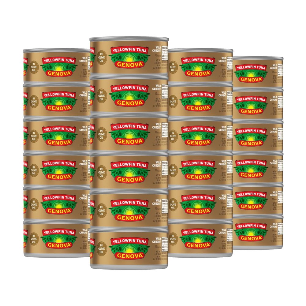 Genova Premium Yellowfin Tuna in Olive Oil, 3 Ounce Cans (Pack of 24), Wild Caught Canned Tuna, Solid Light