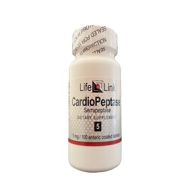 LifeLink Cardiopeptase (Serrapeptase) | 5 mg x 100 Enteric Coated Tablets | Proteolytic Enzyme | Joint and Cardiovascular Health | Gluten Free & Non-GMO | Made in The USA