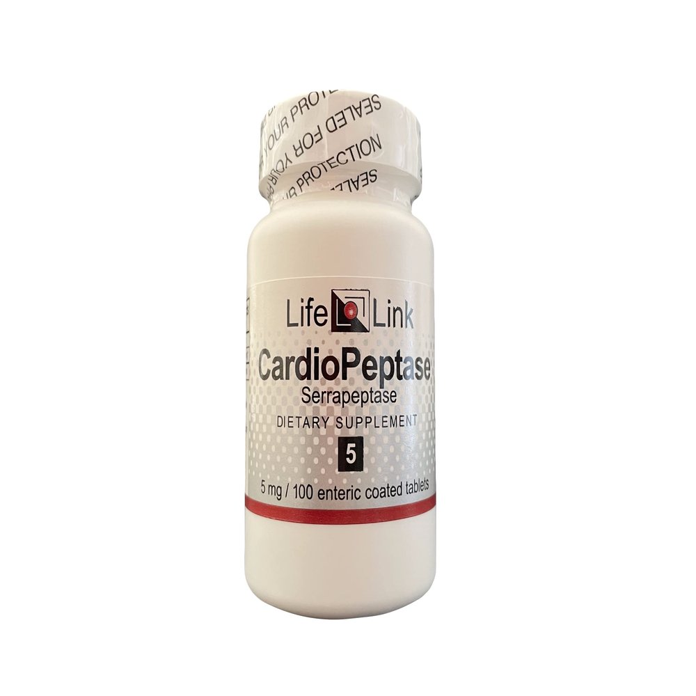 LifeLink Cardiopeptase (Serrapeptase) | 5 mg x 100 Enteric Coated Tablets | Proteolytic Enzyme | Joint and Cardiovascular Health | Gluten Free & Non-GMO | Made in The USA