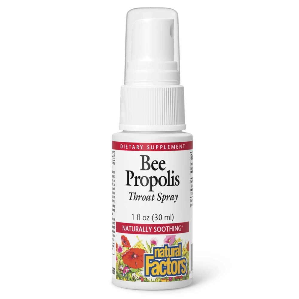 Natural Factors Bee Propolis Throat Spray, Helps Soothe a Sore Throat and Support Energy Levels, 1 Oz