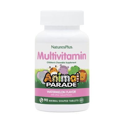 NaturesPlus Animal Parade Multivitamin Childrens Chewables - Watermelon Flavor - 90 Animal Shaped Tablets - Promotes Health and Well-Being - Vegetarian, Gluten Free - 45 Servings